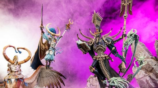 Warhammer Nagash guide - Games Workshop image showing the new Nagash model facing off against Teclis of the Lumineth Realmlords