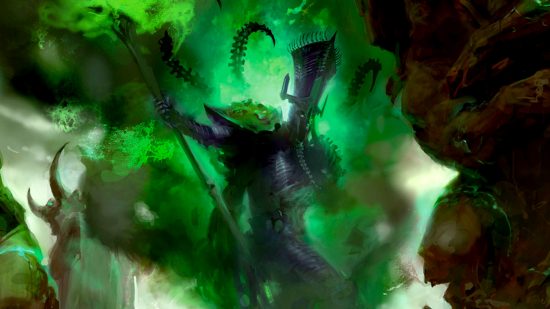 Warhammer Nagash guide - Games Workshop image showing Nagash in his current ascended form, surrounded by amethyst magic from his staff