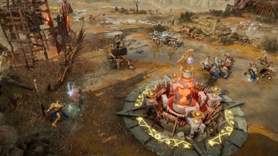 A bastion is built on top of a nexus in Warhammer Age of Sigmar Realms of Ruin, similar to Dawn of War