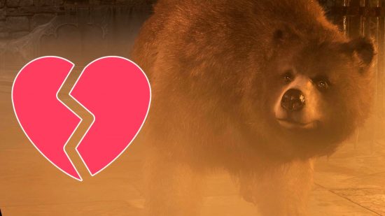 Baldur's Gate 3 bear with a heart break emoji floating beside him