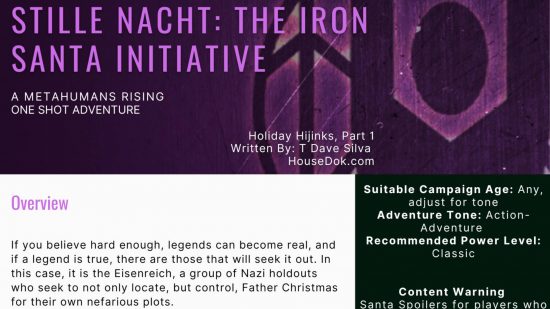 Best holiday themed tabletop RPGs guide - publisher website screenshot from the RPG Stille Nacht: The Iron Santa Initiative