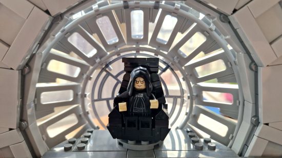 Best Star Wars Lego sets guide - Emperor's Throne Room Diorama - author's photo showing Emperor Palpatine seated in his throne in front of the circular viewing window