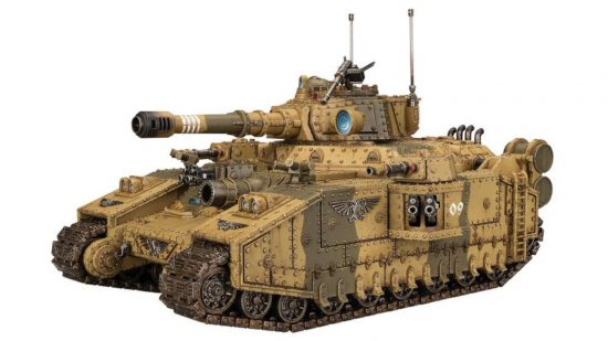 Best Warhammer 40k tanks guide - Games Workshop sales photo showing a painted Baneblade model
