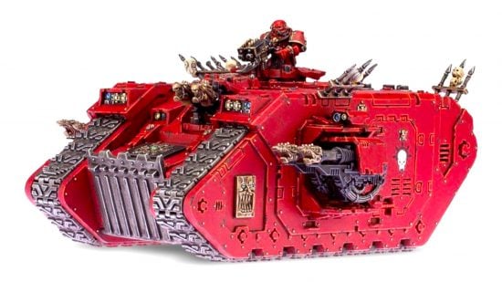 Best Warhammer 40k tanks guide - Games Workshop sales photo showing a painted Chaos Land Raider model