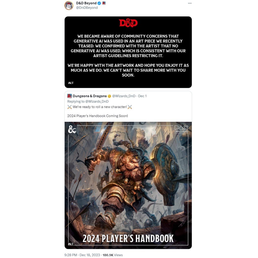 DnD AI art accusation tweet from Wizards of the Coast