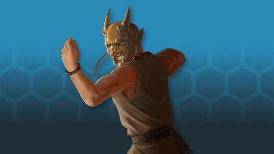 Wizards of the Coast art of a DnD Monk 5e in a demon mask
