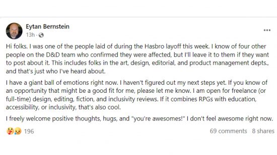 MTG DnD hasbro layoffs - statement from a WOTC worker laid off by Hasbro