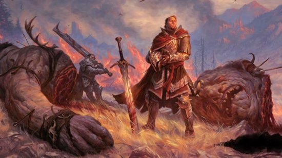 Dnd retrospective - Wizards of the Coast art of a fighter and a slain giant