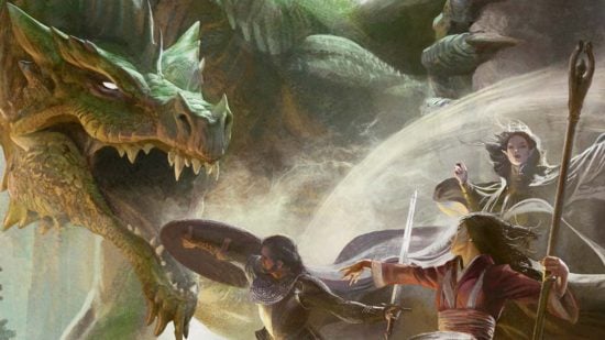 DnD Wizard subclasses 5e - Wizards of the Coast art of a D&D party fighting a dragon