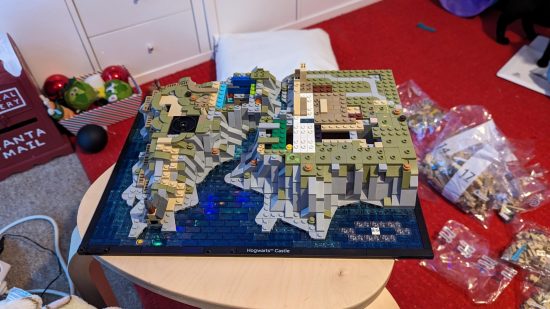 Lego Hogwarts Castle & Grounds review image showing the set being constructed.