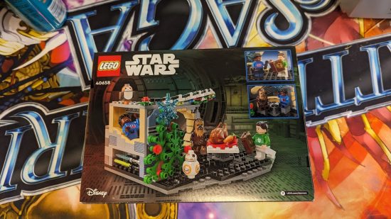 Lego Millennium Falcon Holiday Diorama set in its box.