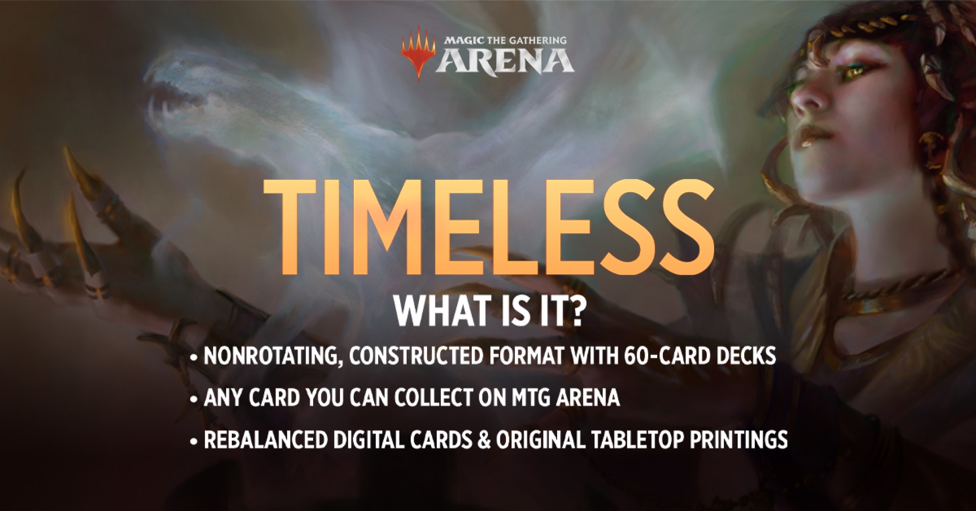 Wizards of the Coast graphic explaining the Timeless MTG Arena format