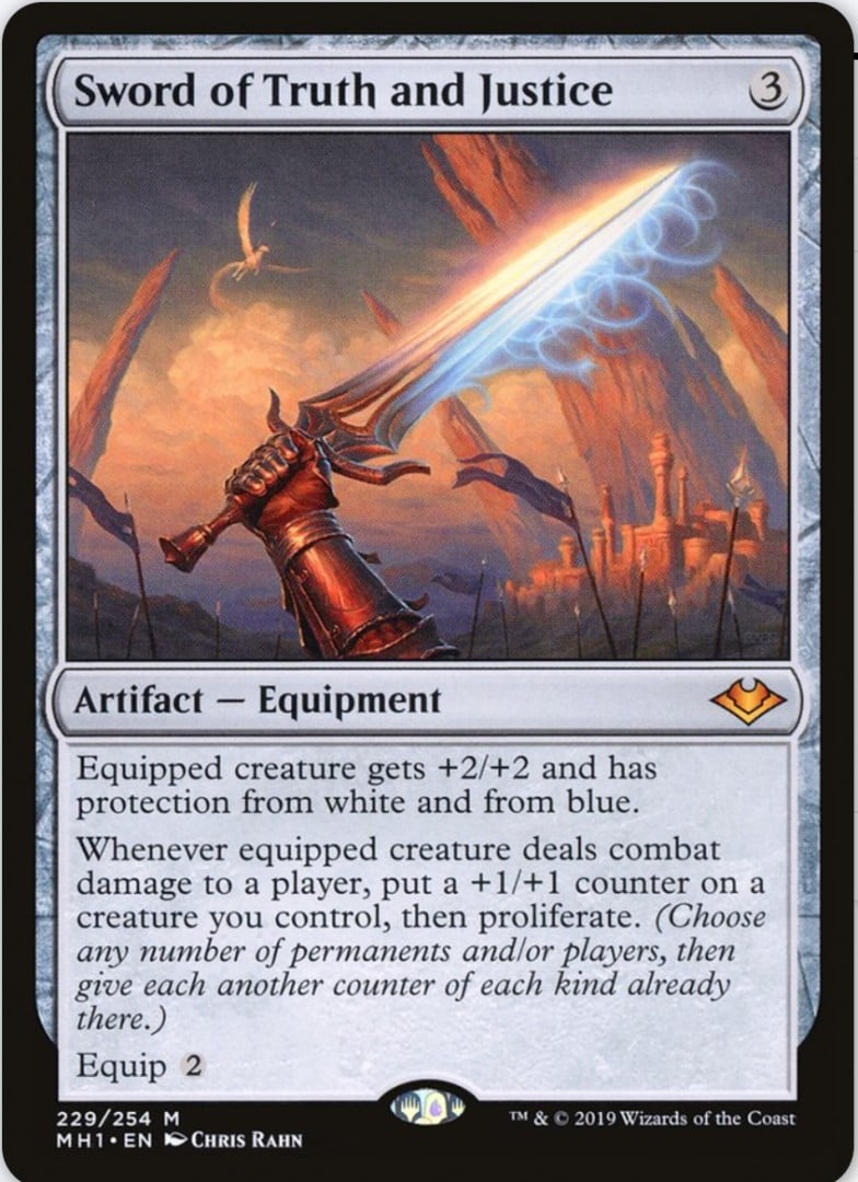 MTG proliferate card, Sword of Truth and Justice (image by Wizards of the Coast)