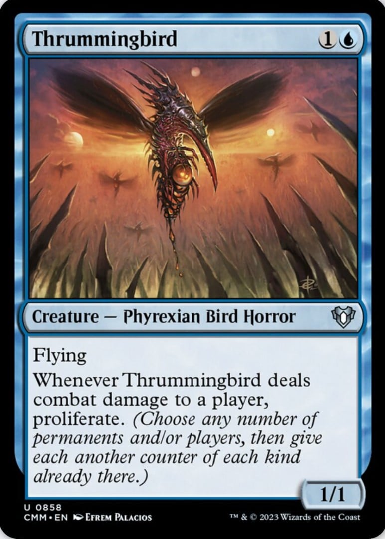 MTG proliferate card, Thrummingbird (image by Wizards of the Coast)