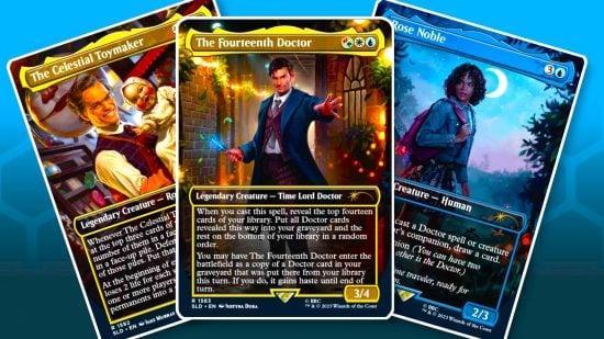 Three cards from MTG Secret Lair Doctor Who