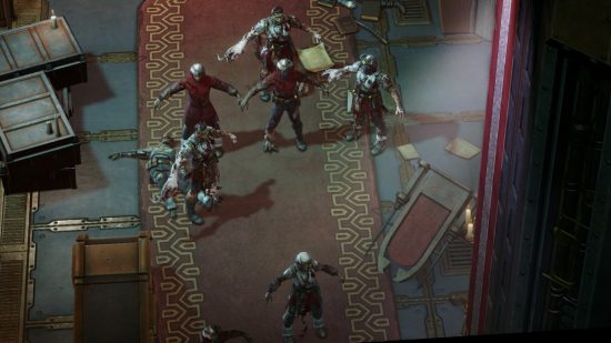 Warhammer 40k Rogue Trader review - author screenshot showing several dead enemies in T poses