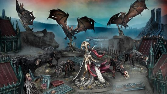 Age of Sigmar Soulblight Gravelords Sekhar with bats and wolves