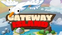 Cover art for Gateway Island - a collection of 21 minigames with a huge swath of board game mechanics - a cartoon seagull flying above an island