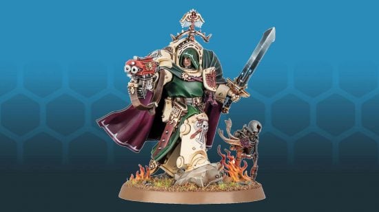 Codex Dark Angels review - Belial, grand master of the Deathwing, a Space Marine in ornate bone white Terminator armor