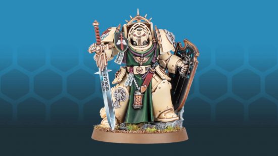 Codex Dark Angels Deathwing Terminator holding a power sword and storm shield