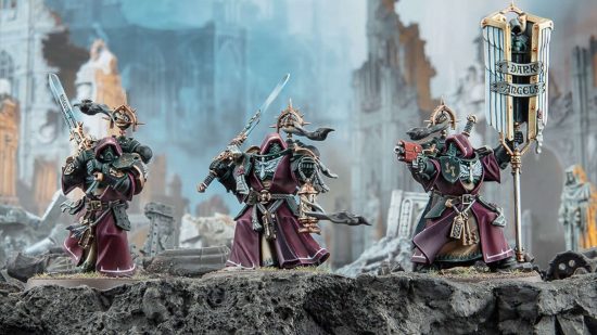 Codex Dark Angels review - inner circle companions, Space Marines in purple robes wielding heavy twin-handed power blades