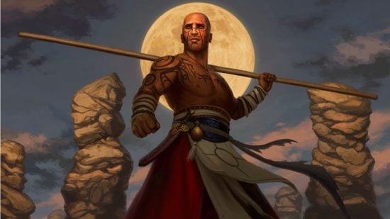 DnD monk subclasses - a tatooed monk under a full moon