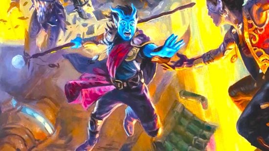 DnD Sorcerer subclasses 5e - Wizards of the Coast art of a Tiefling leaping towards an ally