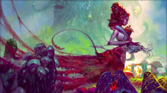 DnD Sorcerer subclasses 5e - Wizards of the Coast art of a woman covered in slime and fungi