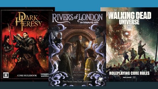 DriveThruRPG sale books, Dark Heresy (left), Rivers of London (middle), Walking Dead (right)