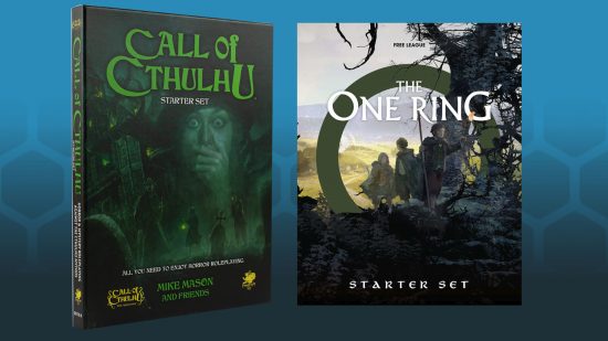 DriveThruRPG sale RPG books, Call of Cthulhu starter set (left) and The One Ring starter set (right)