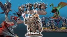 Fantasy Wargames like Warhammer the Old World - a montage of fantasy monsters, warriors, knights, and dragons