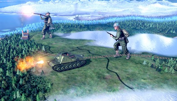 Hearts of Iron 4 DLC subscription price increase - HOI4 screenshot from the Arms Against Tyranny DLC, showing Finnish tank and infantry units on the map