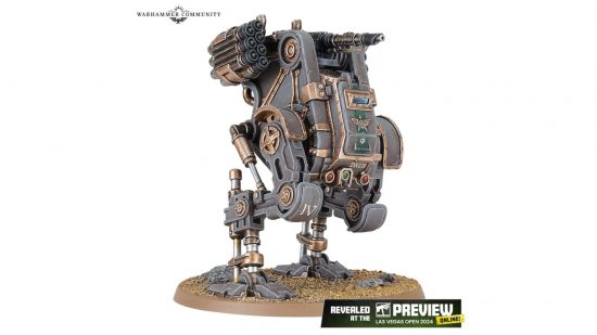Horus Heresy plastic Solar Auxilia Aethon Heavy Sentinel, a war walker with missile racks and a back mounted main gun