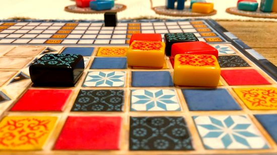 How to play Azul - photo of Azul tiles on a player board