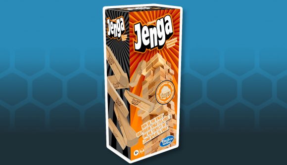 How to play Jenga - Hasbro photo of a Jenga tower in its packaging