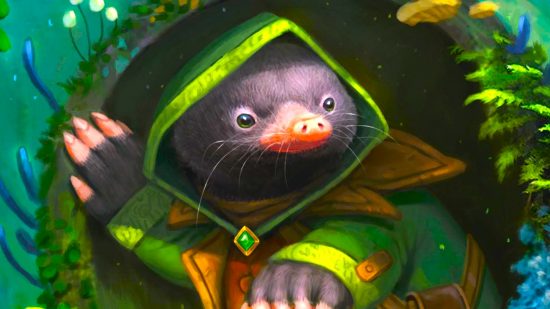 MTG Murders at Karlov Manor Spoilers - Wizards of the Coast art of a Mole wearing a hooded green coat