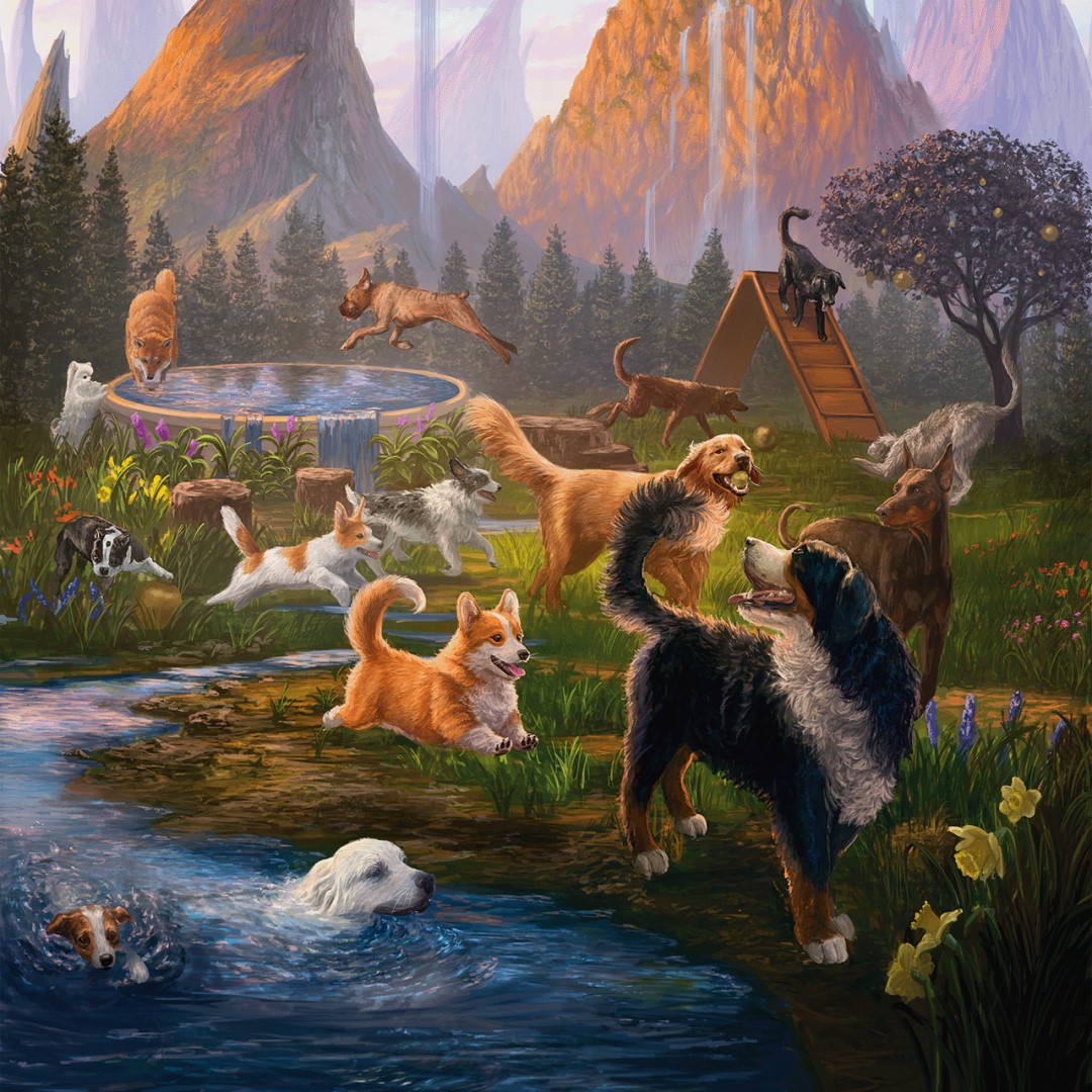 MTG Raining Cats and Dogs art of a field full of dogs