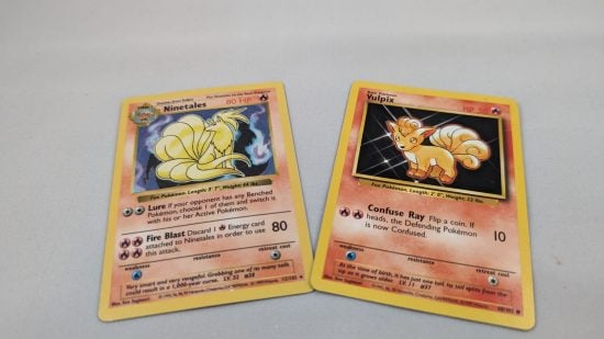 Shadowless Pokemon cads - side by side comparison of a shadowless and a shadowed card