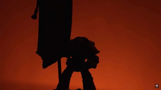 Warhammer Minis 2024 silhouette - Space Marine command squad standard bearer