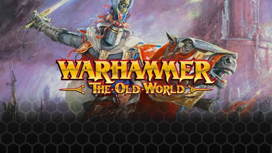 Warhammer The Old World - Games Workshop artwork showing a Bretonnian knight charging, with the Warhammer The Old World logo overlaid