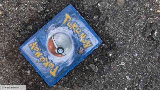 Collecting Pokemon cards - Blake Burkhart photo of a wet Pokemon card that's been dropped on the ground