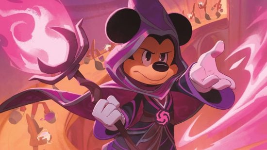 Disney Lorcana colors - Ravensburger art of Mickey Mouse in a wizard's robe