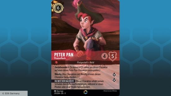 Disney Lorcana spoiler image from IGN Germany of Enchanted Rare Peter Pan, Pirate's Bane