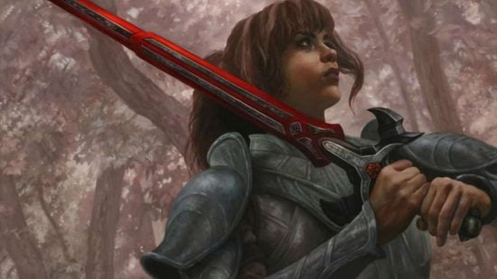 A female human DnD Paladin wielding a two-handed blade