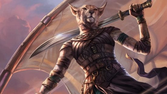 DnD Samurai - a cat person warrior leaning over the edge of a ship
