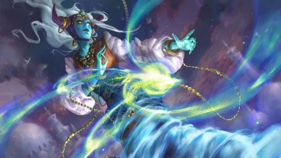 DnD Warlock subclasses, Djinn - a blue-skinned woman summons winds to her hands