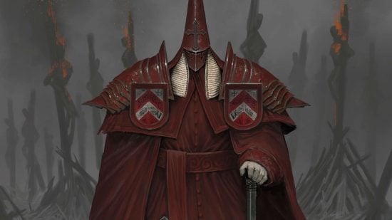 Trench Crusade by Mike Franchina now has rules by ex-GW designer Tuomas Pirinen - the Witch Hunter General, a crimson armored figure wearing a judge's mantle, a tall pointed helemt, and carrying a cane