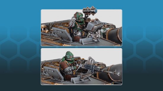 Horus Heresy Warhammer tanks - Games Workshop photo showing the new Solar Auxilia tanks' pintle mounted gun options fully painted