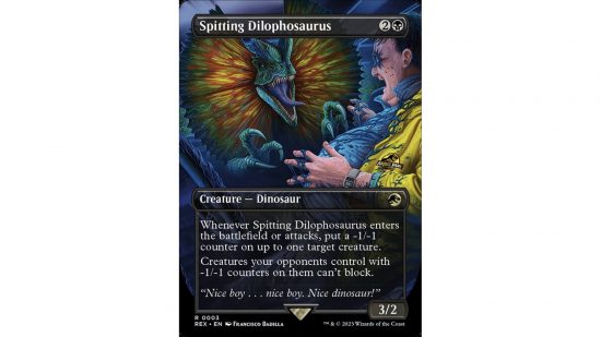The MTG card Spitting Dilophosaurus