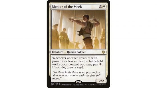 The MTG white card draw card Mentor of the Meek